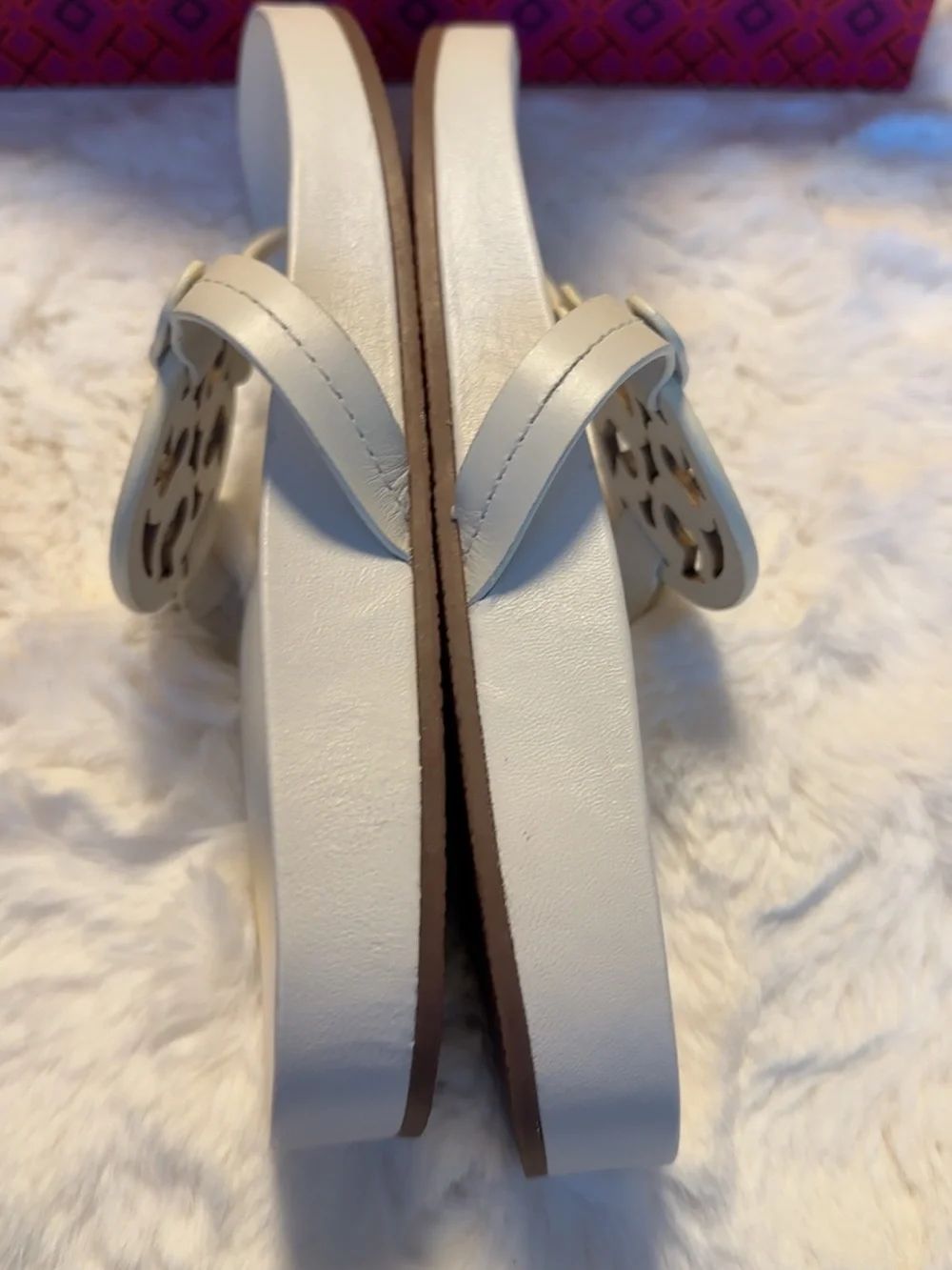 Tory Burch Cream Logo Cutout Jelly Thong Sandals